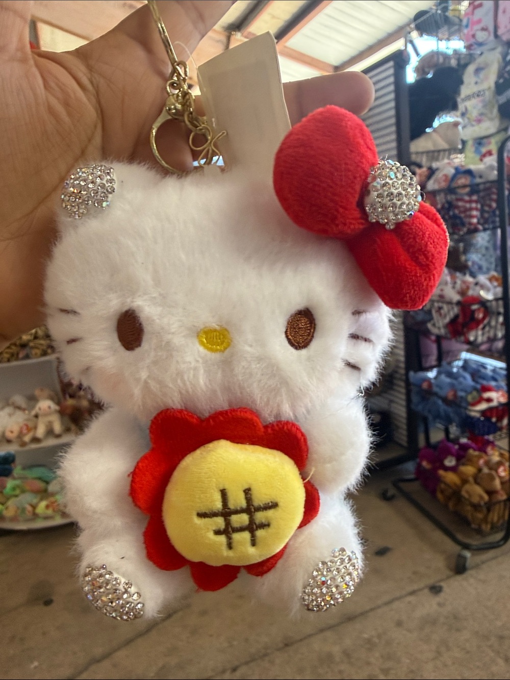 Plush White Kitty Keychain with Red Bow